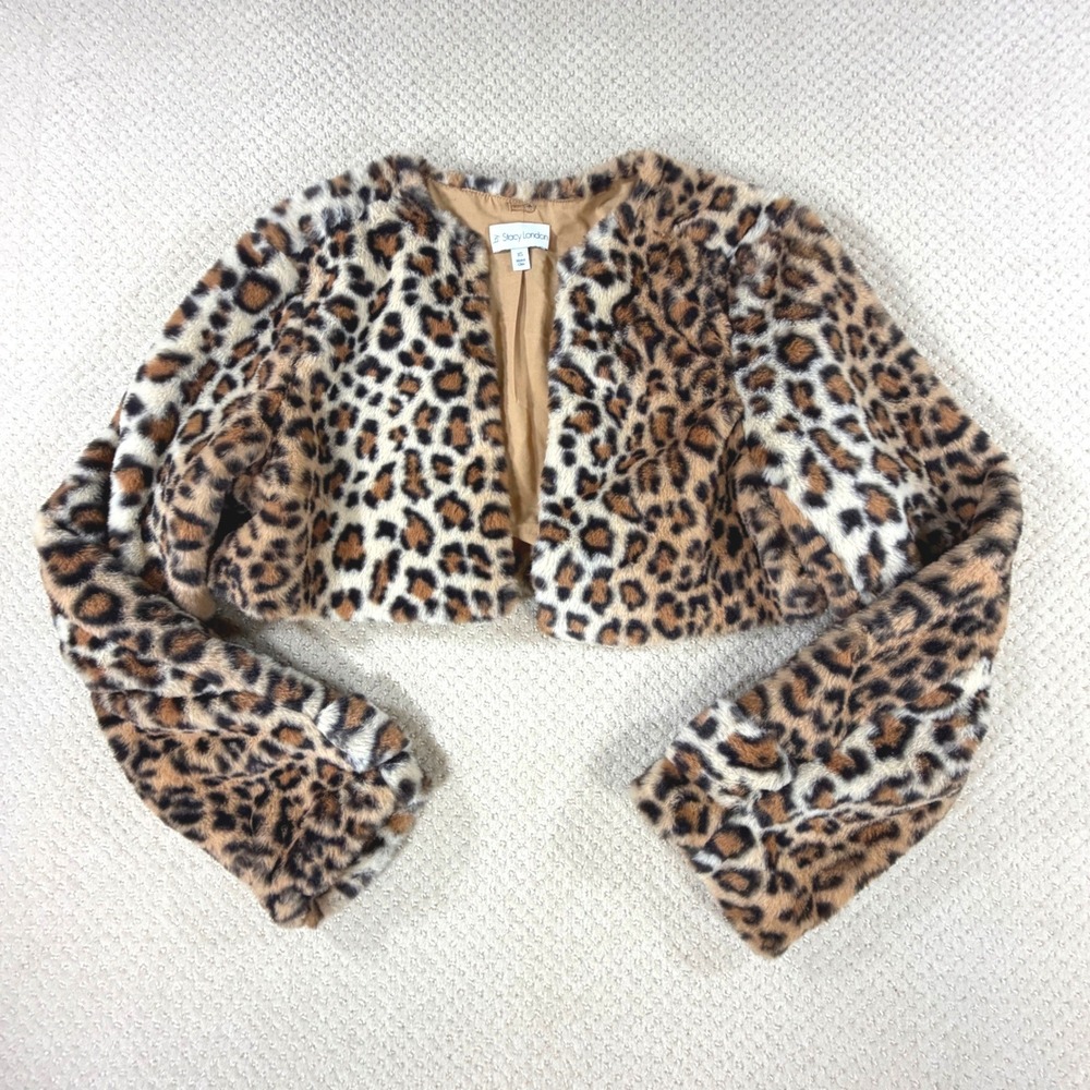 Leopard Bolero Jacket NEW Women XS Faux Fur Boxy Crop Shrug Stacy London Evening